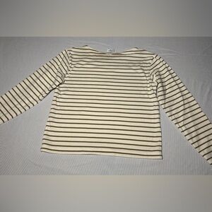 J. Crew Cream and Brown Striped Long Sleeve Top